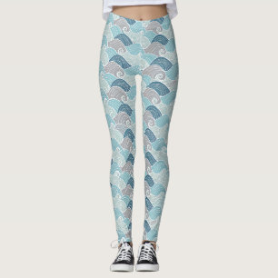 Leggings Azul Cinza Onda do Oceano