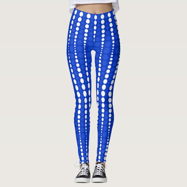 Leggings Azul Cobalto e Branco com Bolinhas (Frente)
