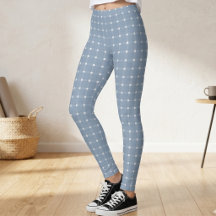 Leggings Azul Poeira Xadrez Estilo Preppy Costeiro