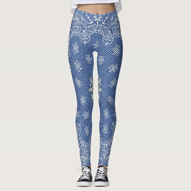 Leggings Azul Xadrez Lenço Plain Jane (Frente)