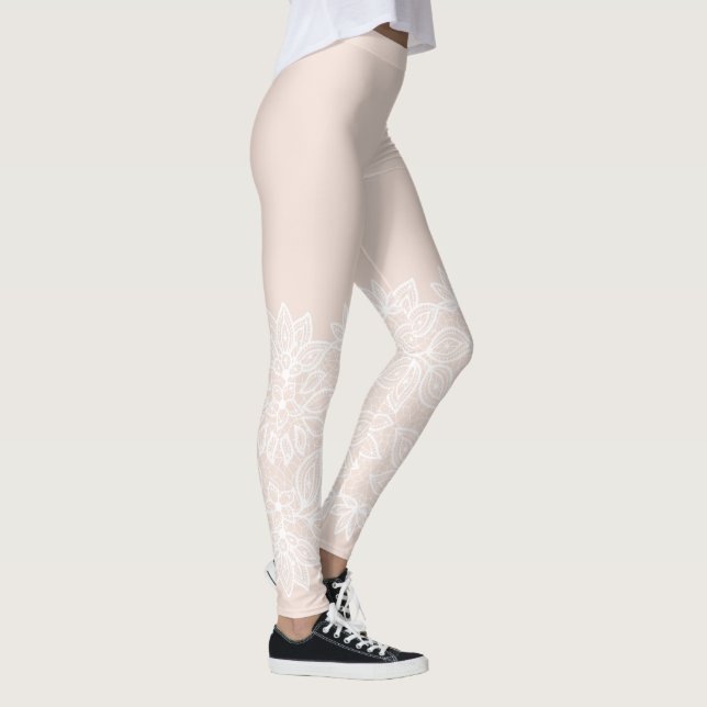 Leggings Bege e Branco com Estampa de Renda (Direita)