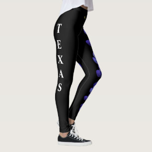 Leggings Blue Bonnet, Flor do Estado do Texas Negr