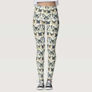Leggings Borboleta com Padrão Botânico Antigo