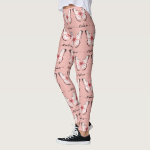 Leggings Borboleta Rosa com Nome Personalizado