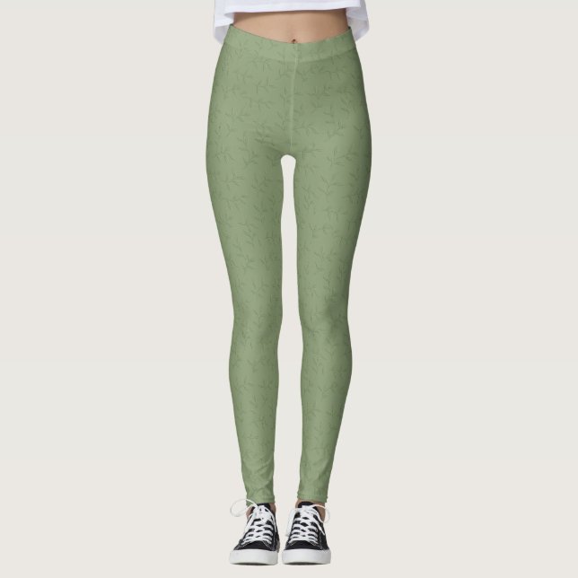 Leggings bordadas de folha verde de sábado (Frente)