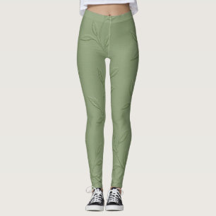 Leggings bordadas de folha verde de sábado