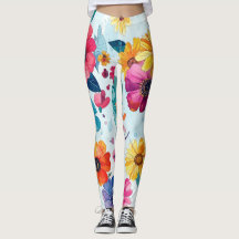 Leggings Botânicos Florais Coloridos em Aquarela