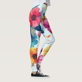 Leggings Botânicos Florais Coloridos em Aquarela