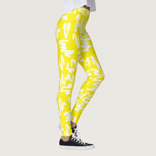 Leggings Brancas Amarelas Ensolaradas de Arte Abst (Direita)