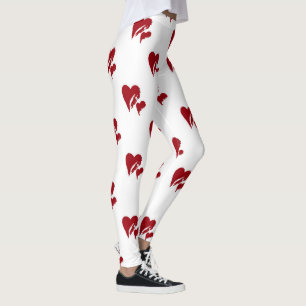 Leggings Brancas com Corações Vermelhos