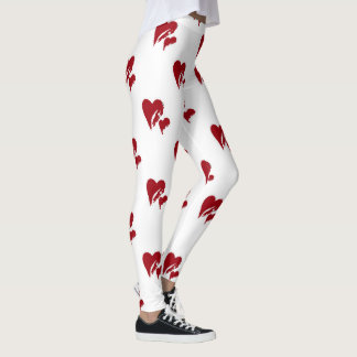 Leggings Brancas com Corações Vermelhos