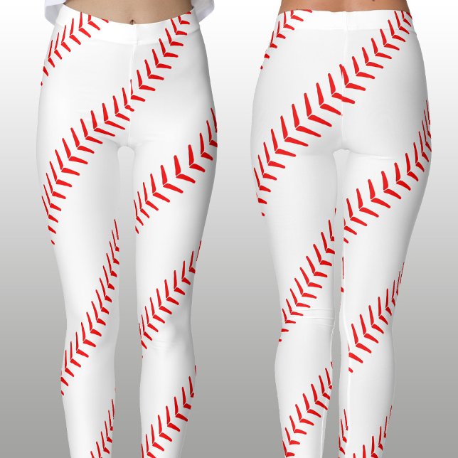 Leggings brancas de beisebol feminino (Cute baseball leggings with red seam stripes. Great for wearing to the game on game day!)