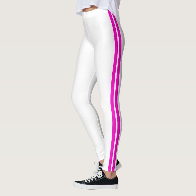Leggings brancas de faixa lateral rosa - suas core (Esquerda)