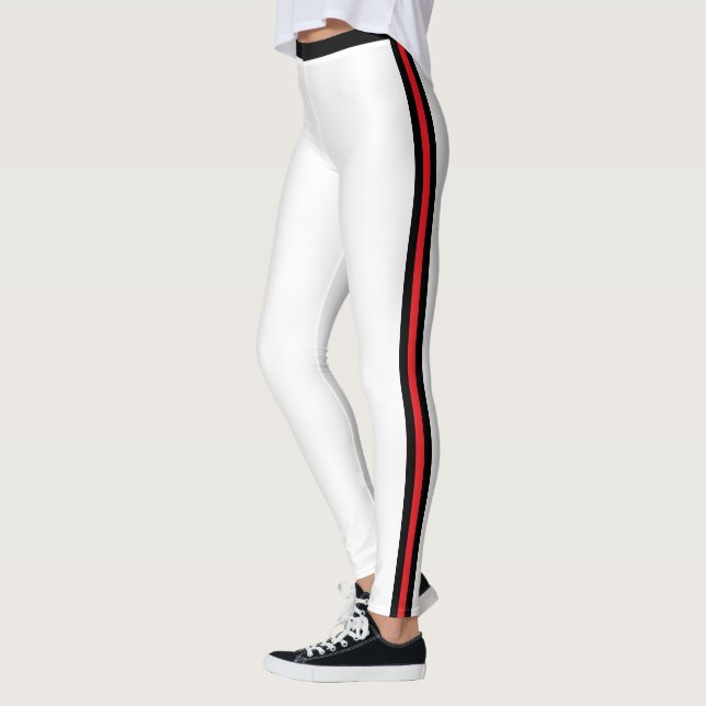Leggings brancas de faixa vermelha preta - suas co (Esquerda)