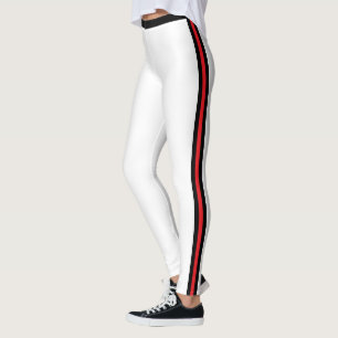 Leggings brancas de faixa vermelha preta - suas co