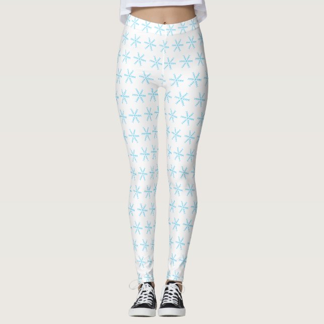 Leggings brancas de floco de neve azul-claro (Frente)