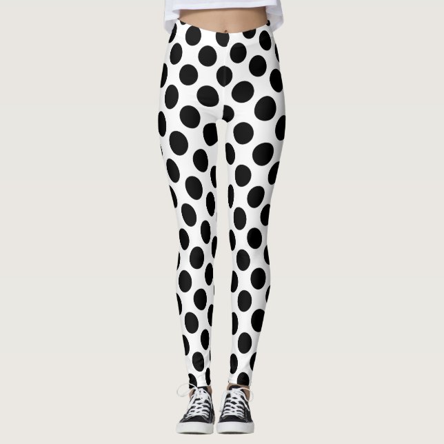 Leggings brancas de padrão de Bolinhas pretas (Frente)