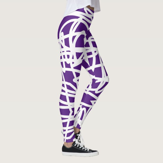 Leggings Brancas e Roxas de Arte Abstrata Funky (Direita)