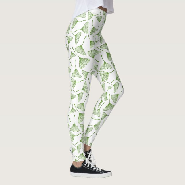 Leggings brancas elegantes com folha de ginkgo ver (Direita)