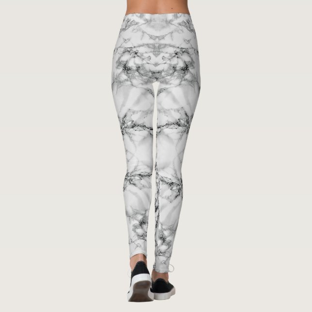 Leggings brancas pretas do mármore (Verso)