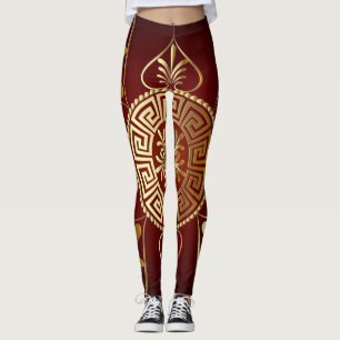 Leggings Burgundy com Padrão de Chave Grega