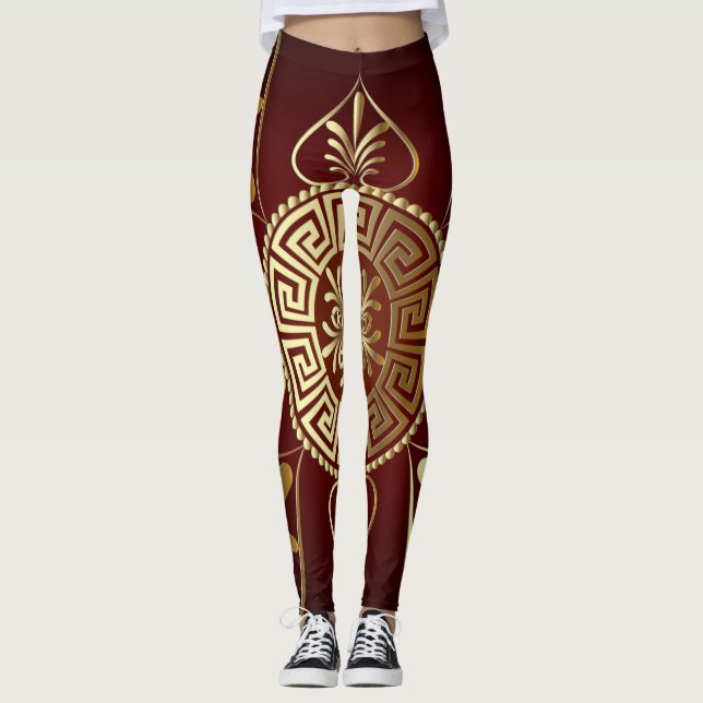 Leggings Burgundy com Padrão de Chave Grega (Frente)