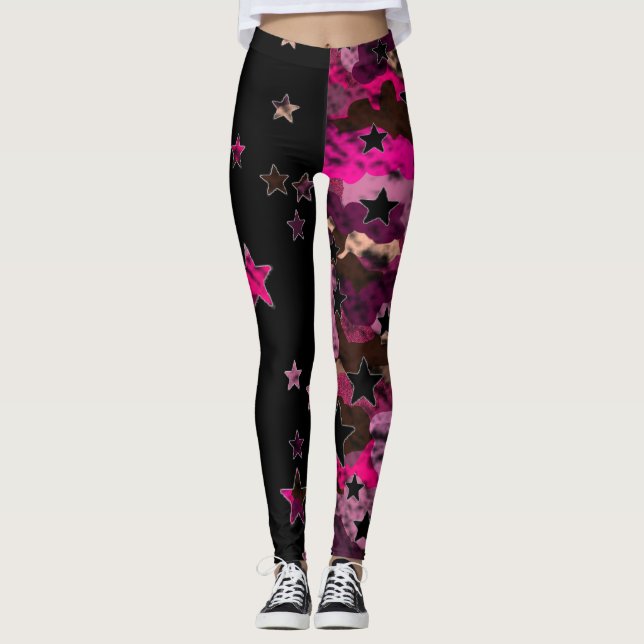 Leggings Camufladas Preto e Rosa Estrela (Frente)