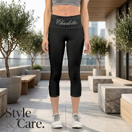 Leggings Capri Pretos de Nome Personalizado Estilo