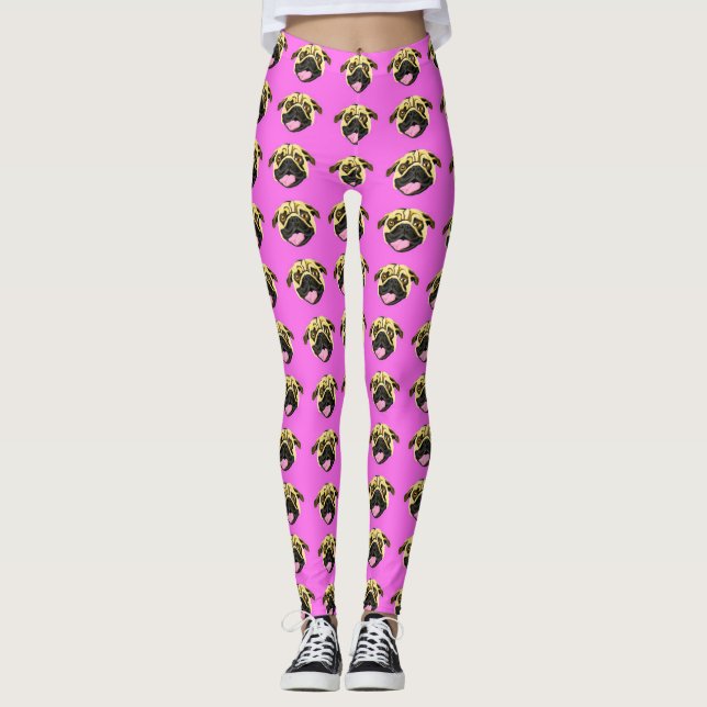 Leggings Cara de Pug Rosa (Frente)