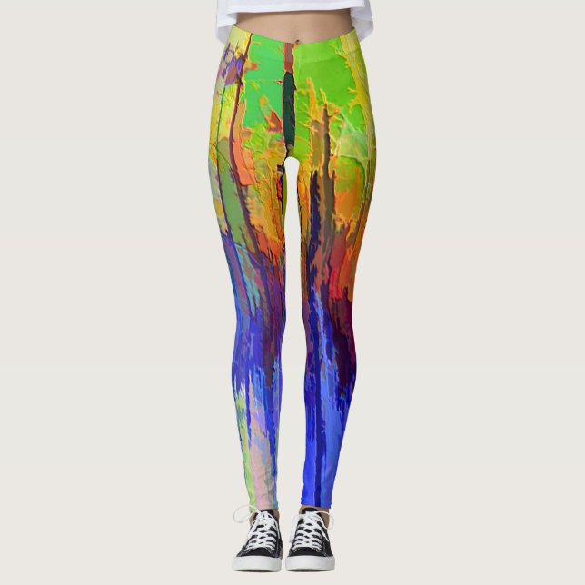 Leggings coloridas com design abstrato (Frente)
