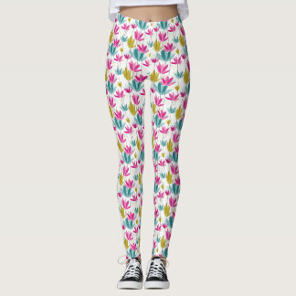 Leggings Coloridas com Impressão de Folhas Pintada