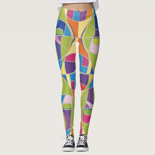 Leggings Coloridas com Padrão Abstrato (Frente)