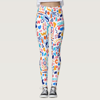 Leggings Coloridas de Doodle Abstrato – Jogo Retro