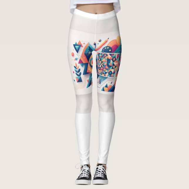 Leggings Coloridas de Padrão Abstrato para Mulhere (Frente)