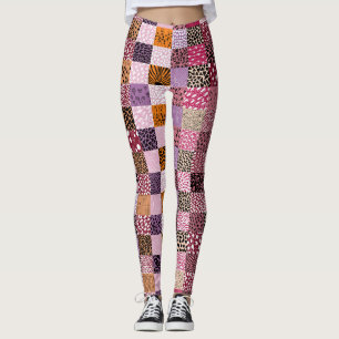 Leggings Coloridas de Patchwork para Mulheres