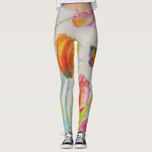 Leggings Coloridas de Tulip Floral de Aquarela