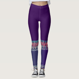 Leggings Colorido Roxo Escuro com Desenho Asteca