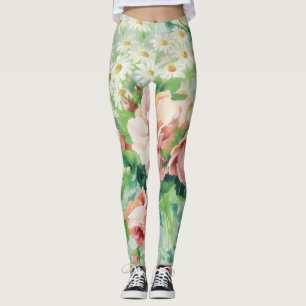 Leggings com Arte de Flores de Margarida em Estilo