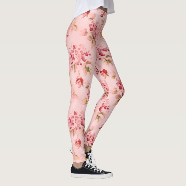 Leggings com Arte em Aquarela de Flores Pink Posie (Direita)