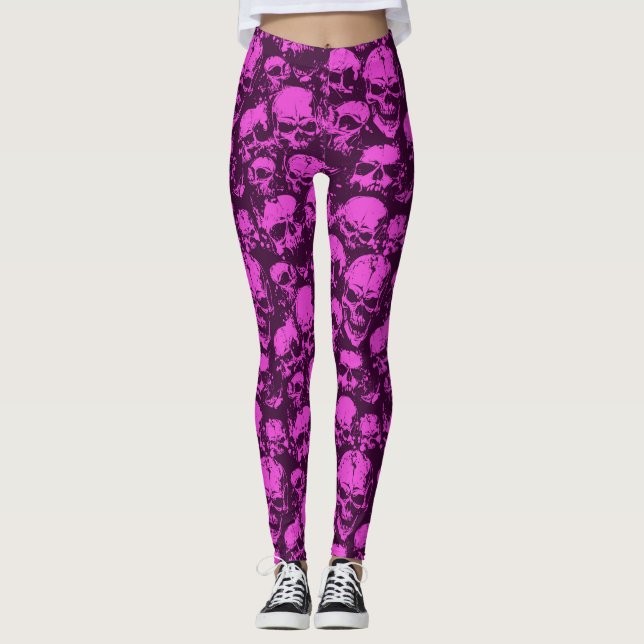 Leggings com caveira cor-de-rosa (Frente)
