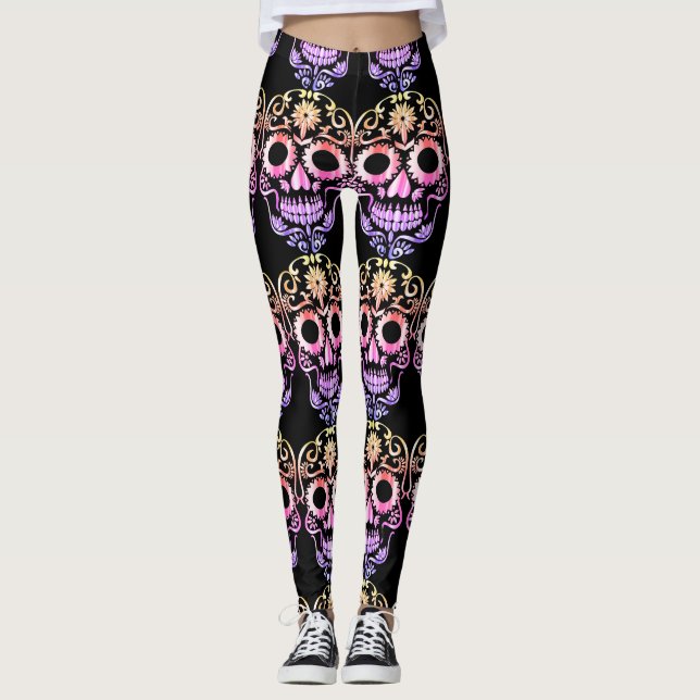 leggings com caveiras bonito na moda (Frente)
