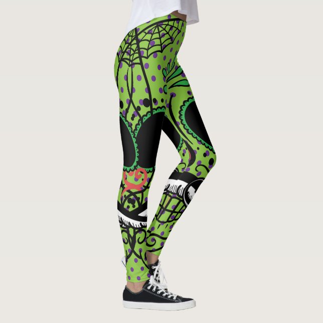 Leggings com caveiras de açúcar Bolinhas verdes li (Direita)