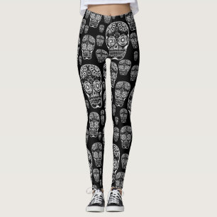 Leggings com caveiras De Açúcar Preto E Branco