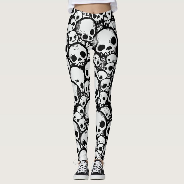Leggings com caveiras de cartum (Frente)