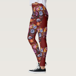 Leggings com caveiras de Flor Vermelho - Crânio de