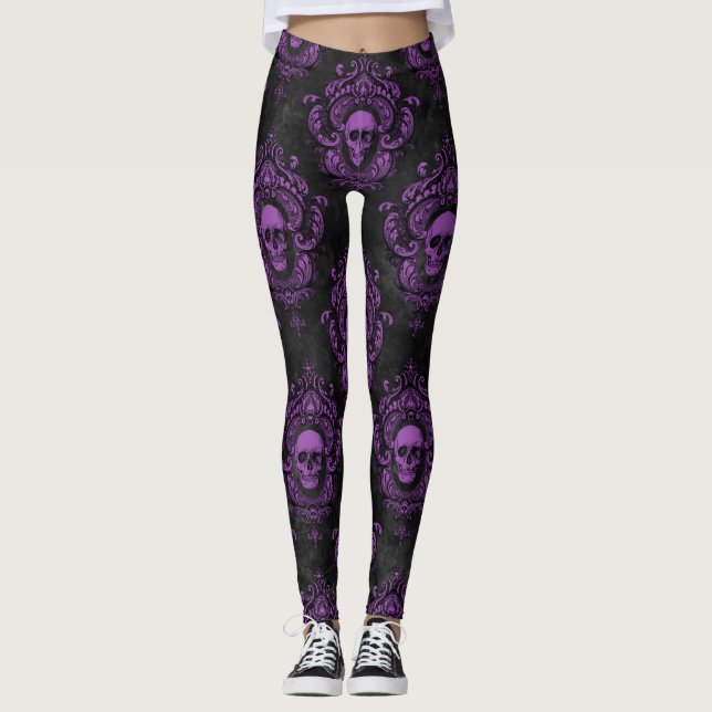 Leggings com caveiras Místicos Roxos (Frente)