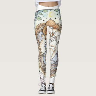 Leggings com Design de Mãe Anjo da Guarda e Gatinh