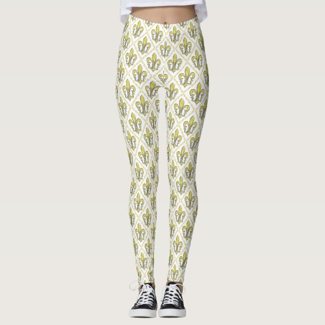 Leggings com Design Elegante de Flor de Lis (Frente)