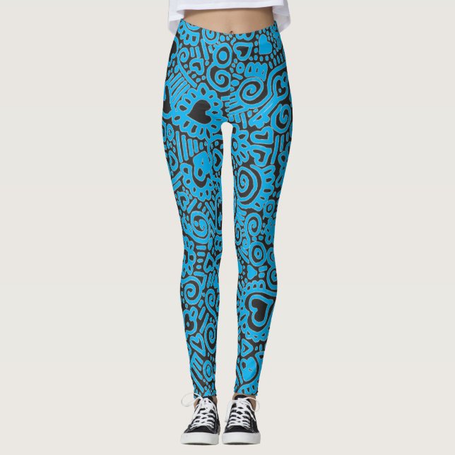 Leggings com Estampa Blue Doodle (Frente)