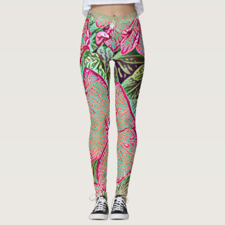 Leggings com Estampa Botânica de Folha de Caládio 